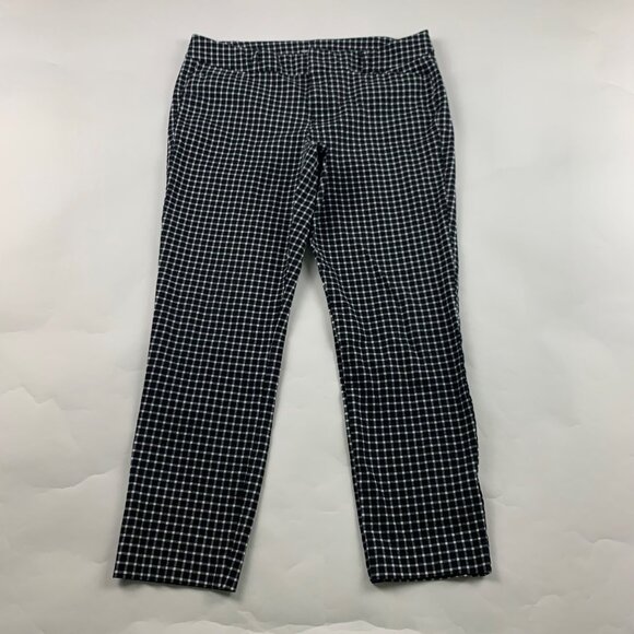 Old Navy Black White Windowpane Checkered Stretch Canvas Pixie Ankle Pant 10 - Picture 1 of 7